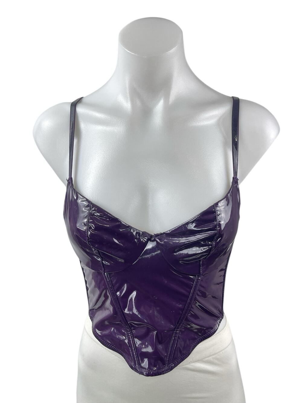Savage x Fenty Purple Latex Bustier Corset Adjustable Sleeveless Crop Top Size S